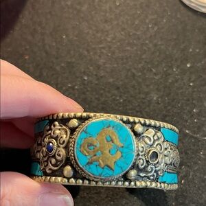 Vintage Tibetan Turquoise and Silver Ornate Bracelet
